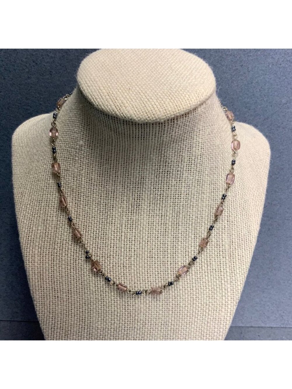 ZAD Beaded Necklace 15 In Light Pink Purple Dark Seed Bead Silver Chain Elegant
